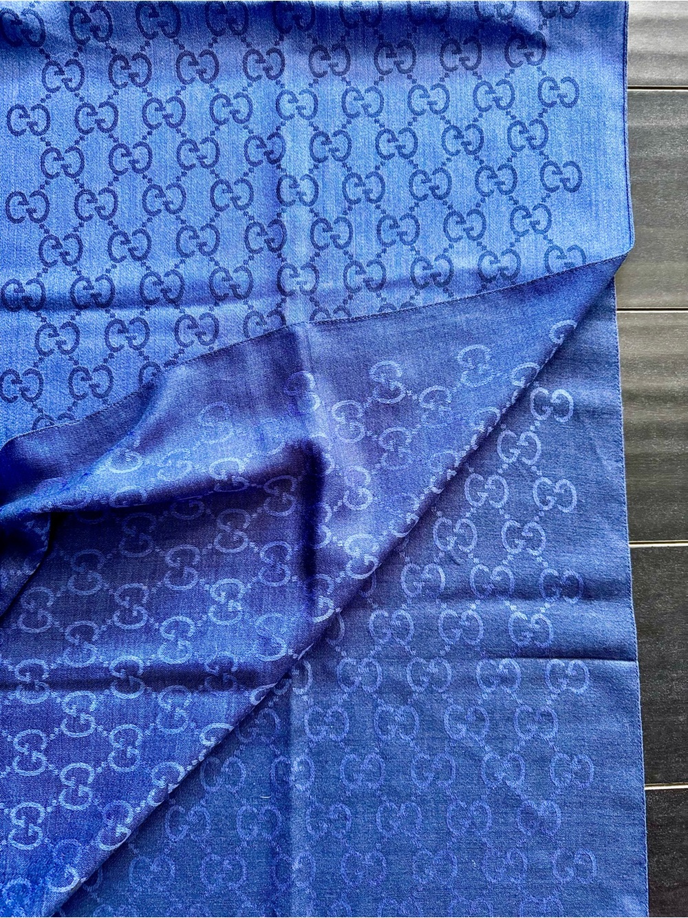 Gucci Navy and Royal Blue 2 sided GG Jacquard Scarf